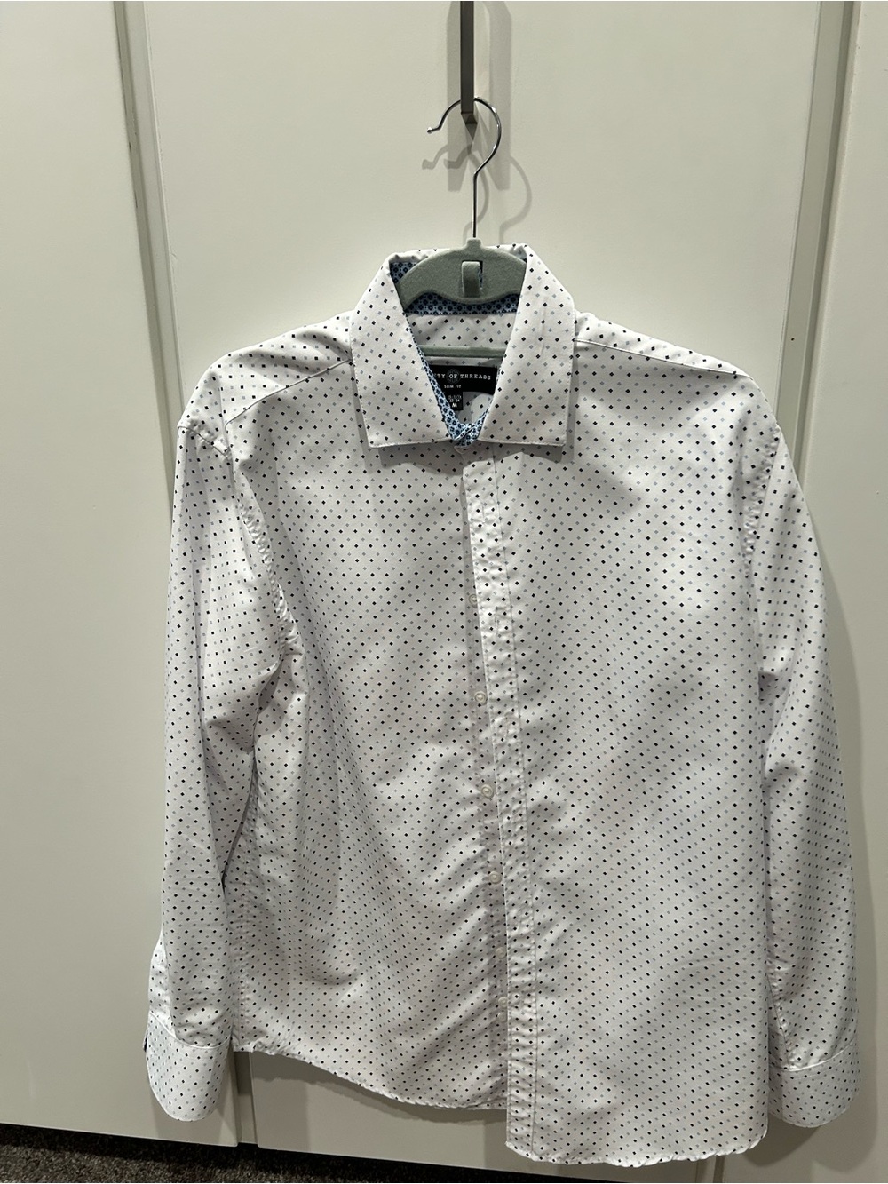 Society Of Threads White Dress Shirt with Navy Micro-Dots